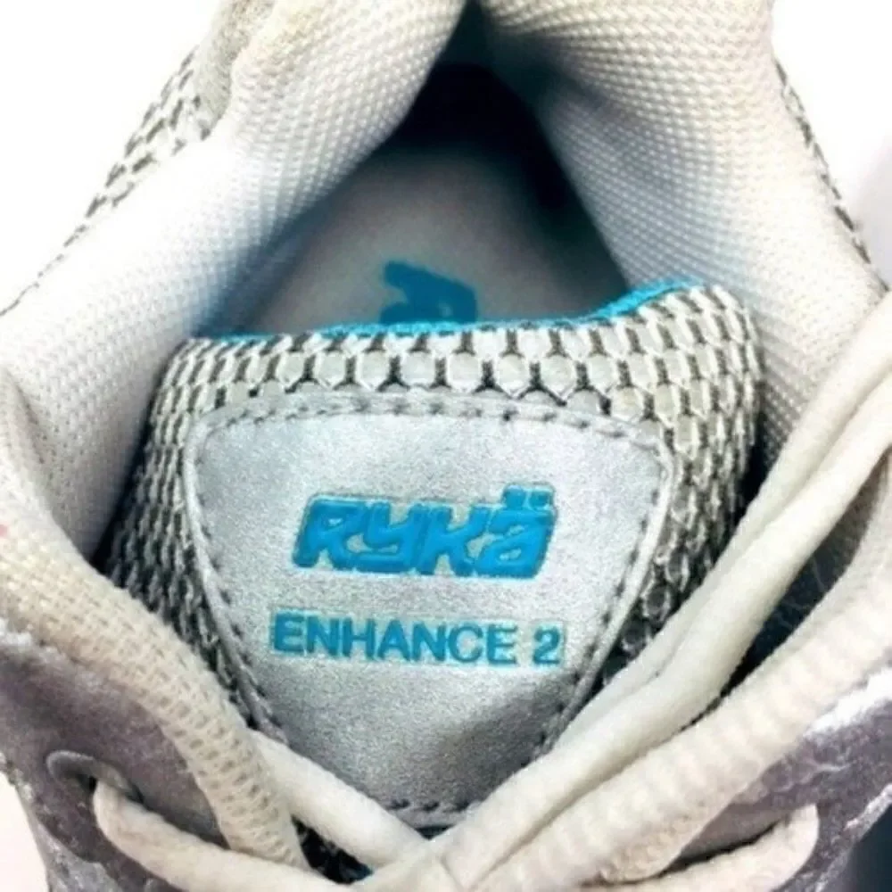 Ryka Enhance 2 gray silver and blue lace up sneakers 7.5 BoxC vintage style